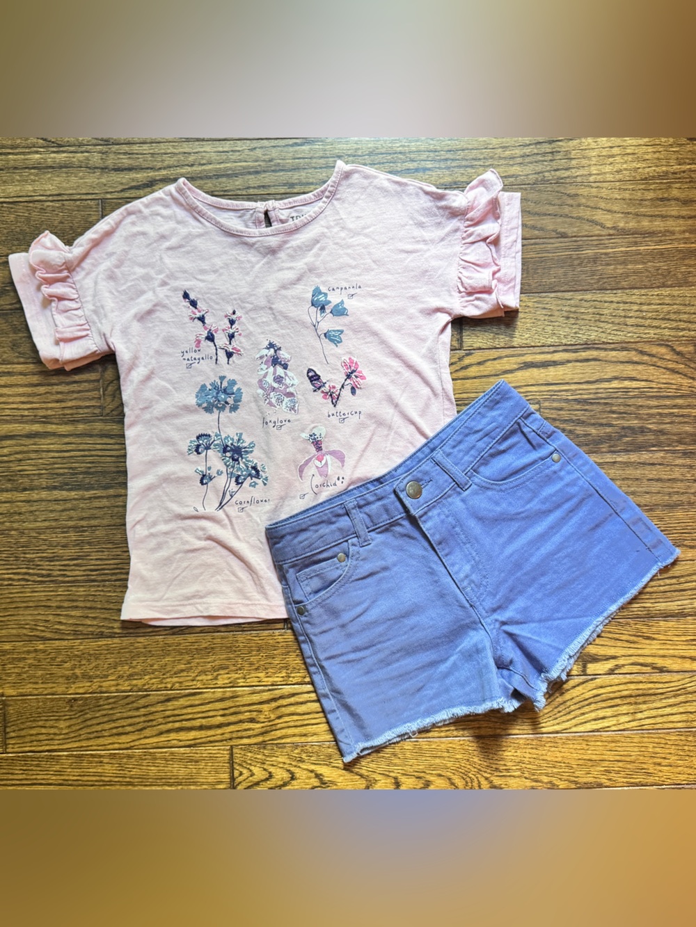 Copper Key Purple Denim Shorts and Matching Floral Shirt